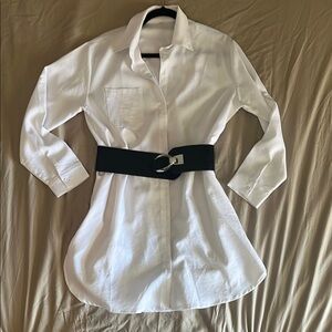 Classic White Button-Up Shirt Dress (belt not included)